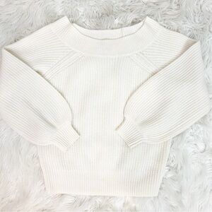 27 MILES CASHMERE OFF-WHITE RIBBED PUFF SLEEVE PULLOVER SWEATER WOMENS SZ XS